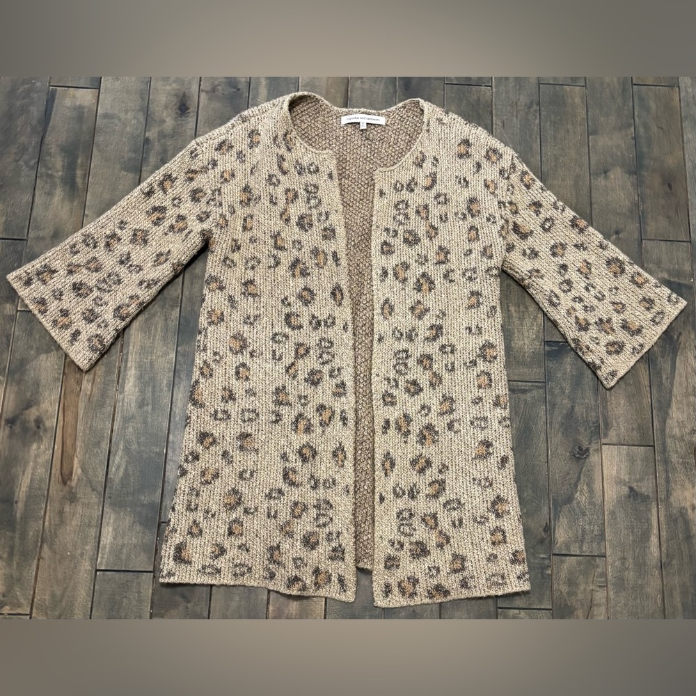 Cupcakes and Cashmere Leopard Cheetah Print Open Front Cardigan Size Small